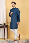 Shop_Aham-Vayam_Blue Cotton Embroidery Thread Harshit Quad Jaal Kurta With Pant _Online_at_Aza_Fashions