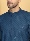 Aham-Vayam_Blue Cotton Embroidery Thread Harshit Quad Jaal Kurta With Pant _at_Aza_Fashions