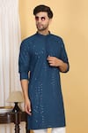 Buy_Aham-Vayam_Blue Cotton Embroidery Thread Harshit Quad Jaal Kurta With Pant 