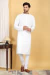 Aham-Vayam_White Cotton Embroidery Thread Ditsy Jaal Kurta With Pant _Online_at_Aza_Fashions