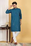 Buy_Aham-Vayam_Blue Cotton Embroidery Thread Aham Ditsy Bloom Jaal Kurta With Pant _at_Aza_Fashions