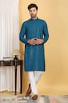 Aham-Vayam_Blue Cotton Embroidery Thread Aham Ditsy Bloom Jaal Kurta With Pant _Online_at_Aza_Fashions