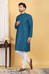 Shop_Aham-Vayam_Blue Cotton Embroidery Thread Aham Ditsy Bloom Jaal Kurta With Pant _Online_at_Aza_Fashions