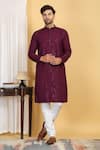 Aham-Vayam_Wine Cotton Embroidery Thread Aham Ditsy Blossom Jaal Kurta With Pant _Online_at_Aza_Fashions