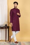 Buy_Aham-Vayam_Wine Cotton Embroidery Thread Aham Ditsy Blossom Jaal Kurta With Pant _Online_at_Aza_Fashions