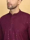 Aham-Vayam_Wine Cotton Embroidery Thread Aham Ditsy Blossom Jaal Kurta With Pant _at_Aza_Fashions