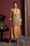 Buy_Akutee_Peach Handloom Cotton, Linen Srashti Floral Handpainted Blazer _at_Aza_Fashions
