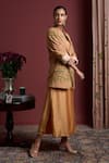 Akutee_Peach Handloom Cotton, Linen Srashti Floral Handpainted Blazer _Online_at_Aza_Fashions