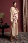 Akutee_Pink Handwoven Chanderi Tissue Handpainted Floral Nidhi Blazer With Dress _Online_at_Aza_Fashions