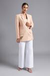 Buy_Akutee_Peach Chanderi Cut Work, Embroidery Kailini Placement Leaf Blazer_at_Aza_Fashions