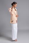 Shop_Akutee_Peach Chanderi Cut Work, Embroidery Kailini Placement Leaf Blazer_at_Aza_Fashions
