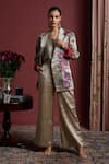 Buy_Akutee_Gold Handwoven Tissue Handpainted Floral Lapel Collar Indira Blazer _at_Aza_Fashions