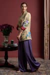 Shop_Akutee_Gold Handwoven Satin Linen Handpainted Floral Lapel Prachi Zari Tissue Blazer _Online_at_Aza_Fashions