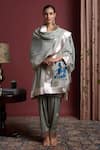 Buy_Akutee_Grey Handwoven Chanderi Tissue Handpainted Kamakshi Kurta Dhoti Pant Set _at_Aza_Fashions