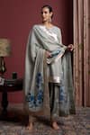 Akutee_Grey Handwoven Chanderi Tissue Handpainted Kamakshi Kurta Dhoti Pant Set _Online_at_Aza_Fashions