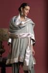 Akutee_Grey Handwoven Chanderi Tissue Handpainted Kamakshi Kurta Dhoti Pant Set _at_Aza_Fashions