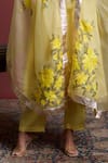 Akutee_Yellow Handwoven Modal Silk Handpainted Floral V Neck Sukhoon Kurta Pant Set _Online_at_Aza_Fashions