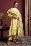 Buy_Akutee_Yellow Handwoven Modal Silk Handpainted Floral V Neck Sukhoon Kurta Pant Set _Online_at_Aza_Fashions