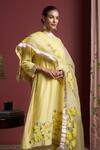 Shop_Akutee_Yellow Handwoven Modal Silk Handpainted Floral V Neck Sukhoon Kurta Pant Set _Online_at_Aza_Fashions