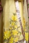 Akutee_Yellow Handwoven Modal Silk Handpainted Floral V Neck Sukhoon Kurta Pant Set _at_Aza_Fashions