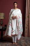 Buy_Akutee_White Handwoven Chanderi Silk Handpainted Floral Notched Sumedha Kurta Set _at_Aza_Fashions