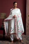 Akutee_White Handwoven Chanderi Silk Handpainted Floral Notched Sumedha Kurta Set _Online_at_Aza_Fashions