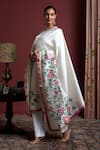 Akutee_White Handwoven Chanderi Silk Handpainted Floral Notched Sumedha Kurta Set _at_Aza_Fashions