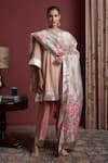 Buy_Akutee_Pink Handwoven Chanderi Tissue Handpainted Floral Aarna Short Kurta Pant Set _at_Aza_Fashions