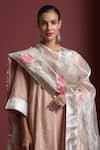 Shop_Akutee_Pink Handwoven Chanderi Tissue Handpainted Floral Aarna Short Kurta Pant Set _Online_at_Aza_Fashions