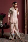 Shop_Akutee_Pink Eco Friendly Brocade Hand Painted Leaf Collared Bhavna Shirt With Pant _Online_at_Aza_Fashions