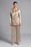 Buy_Akutee_Gold Handwoven Tissue Hand Embroidered Leaf Blazer Notched Ira With Slip _at_Aza_Fashions