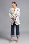 Buy_Akutee_White Handwoven Satin Linen Hand Painted Floral Notched Lapel Gaurangna Blazer _at_Aza_Fashions