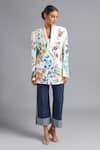 Akutee_White Handwoven Satin Linen Hand Painted Floral Notched Lapel Gaurangna Blazer _Online_at_Aza_Fashions