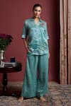 Buy_Akutee_Blue Chanderi Tissue Hand Embroidered Leaf Shirt Noor Painted With Pant _at_Aza_Fashions