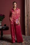 Buy_Akutee_Pink Chanderi Tissue Hand Painted Floral Shirt Collared Praniti With Pant _at_Aza_Fashions