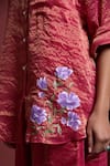 Shop_Akutee_Pink Chanderi Tissue Hand Painted Floral Shirt Collared Praniti With Pant _Online_at_Aza_Fashions