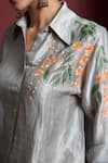 Buy_Akutee_Grey Brocade Hand Painted Flower Collared Suraiya Shirt With Pant _Online_at_Aza_Fashions