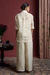 Shop_Akutee_White Chanderi Tissue Hand Painted Leaf Shirt Collared Aravali With Pant _at_Aza_Fashions