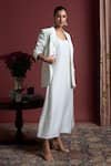 Akutee_White Handwoven Khadi Linen Hand Painted Bird Blazer Shiksha With Slip Dress _Online_at_Aza_Fashions