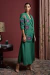 Akutee_Green Handwoven Khadi Linen Hand Embroidered Soniya Painted With Slip Dress _Online_at_Aza_Fashions