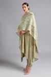 Akutee_Beige Tissue Floral Round Gautami Pattern Asymmetrical Kurta And Pant Set _Online_at_Aza_Fashions