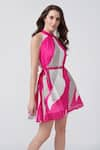 Shop_House of Varada_Pink Chinnon Print Abstract Halter Flared Dress _Online_at_Aza_Fashions