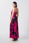 Shop_House of Varada_Black Satin Print Floral V-neck Flared Maxi Dress _at_Aza_Fashions