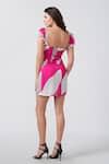 Shop_House of Varada_Pink Chinnon Print Abstract V-neck Short Dress _at_Aza_Fashions