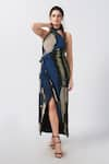 Buy_House of Varada_Blue Crepe Print Abstract Halter Floral Wrap Dress _at_Aza_Fashions