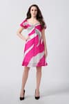 Buy_House of Varada_Pink Chinnon Print Abstract Sweetheart Floral Dress _at_Aza_Fashions