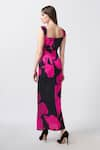 Shop_House of Varada_Black Satin Print Abstract Sweetheart Floral Twisted Dress _at_Aza_Fashions