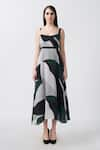 House of Varada_Black Crepe Print Abstract Square Geometric Midi Dress _Online_at_Aza_Fashions