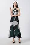 Buy_House of Varada_Black Crepe Print Abstract Halter Floral Neck Dress _Online_at_Aza_Fashions