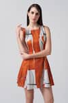 Buy_House of Varada_Orange Cotton Satin Print Abstract Round A-line Dress _Online_at_Aza_Fashions